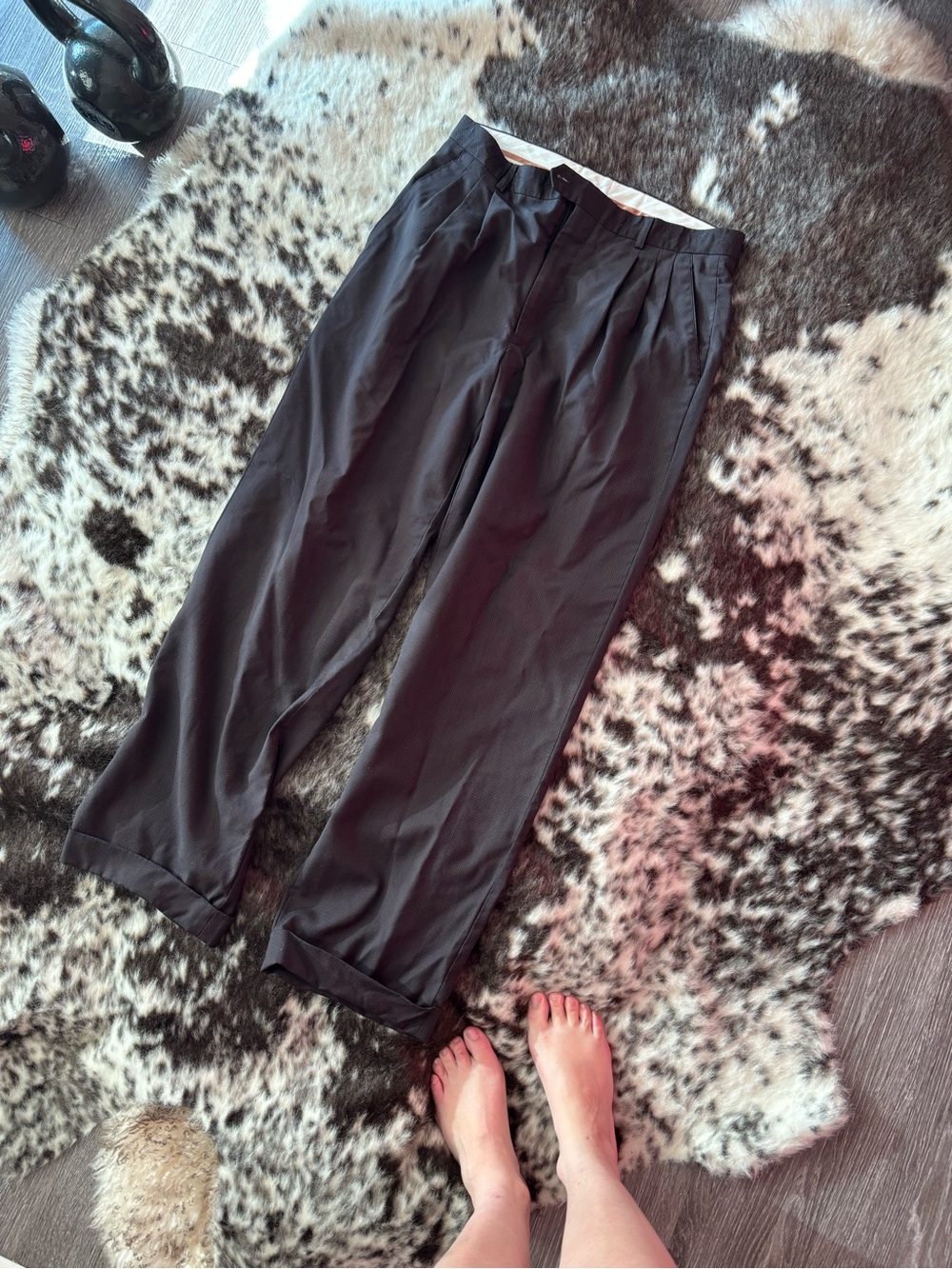 %100 light weight 🇵🇭wool, Men's Black Casual Chinos with Cuffed❤️‍🔥🥶